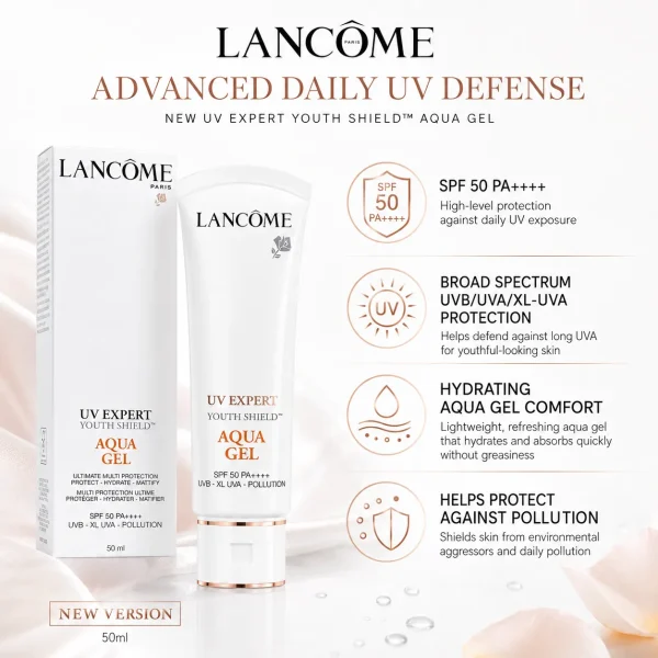ChatGPT Image 2026年8月5日 11_57_05 (4) Lancôme UV Expert Aquagel Defense Sunscreen SPF50 50ml White Tube New Version