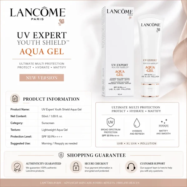 Lancôme UV Expert Aquagel Defense Sunscreen SPF50 50ml White Tube New Version Lancôme UV Expert Aquagel Defense Sunscreen SPF50 50ml White Tube New Version